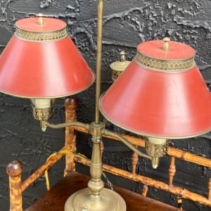 Double arm red tole lamp 