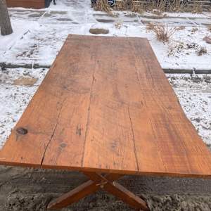 Primitive large 3 board top farm table 