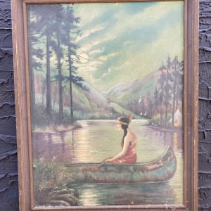 original painting of native girl in a canoe 