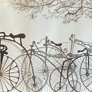 Framed hand colored bicycle engraving 