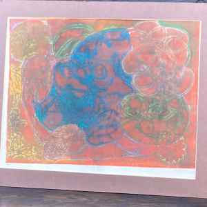Abstract orange silkscreen by Maria Deguchi 