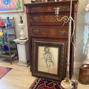 vintage bridge lamp with floral shade 