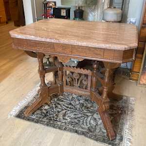 Marble top carved Renaissance revival table 