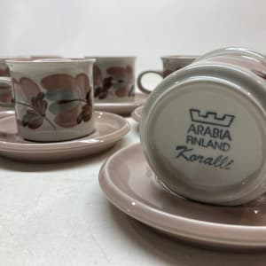 Set of 6 Arabia Korelli espresso cups and saucers 