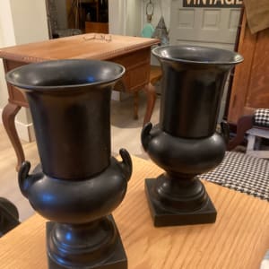 Pair of black pottery urns 