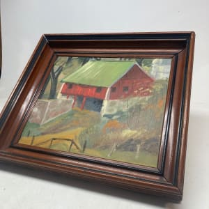 Original painting on board of red barn 