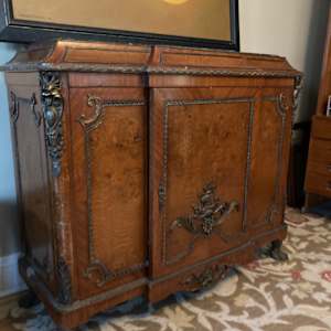 Vintage French carved marble top buffet 