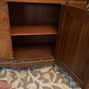 Vintage French carved marble top buffet 