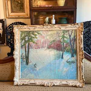 Framed oil on canvas winter time path by Carl G. T. Olson