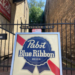 Large vintage blown plastic Pabst Blue Ribbon sign with wooden frame 