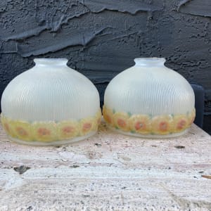 Pair of ribbed yellow flower shades 