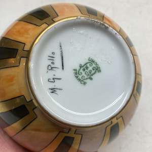 hand painted Limoge orange and black vase 