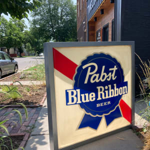 Large vintage blown plastic Pabst Blue Ribbon sign with wooden frame 