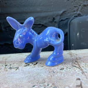 Blue donkey pottery figure
