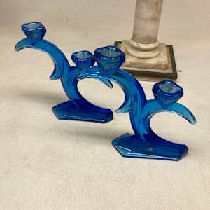 Cobalt art glass candlesticks 