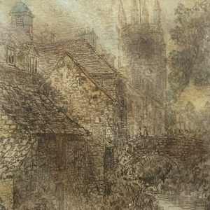 Framed Michael Bond etching "Hemsley Yorkshire England" 