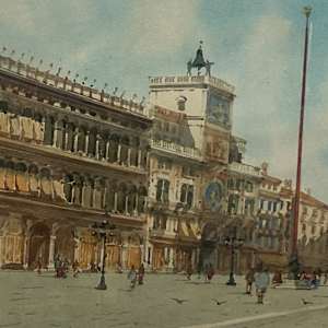 Original Italian watercolor Venice by A . Biondetti 