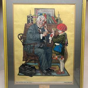 Framed hand colored Norman Rockwell 