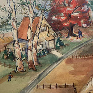 Original framed watercolor of farm scene 