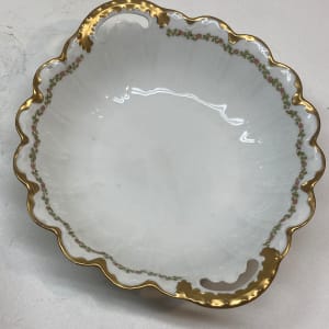 Haviland Limoges French porcelain serving bowl with red flowers and green leaves 