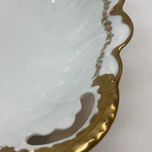 Haviland Limoges French porcelain serving bowl with red flowers and green leaves 