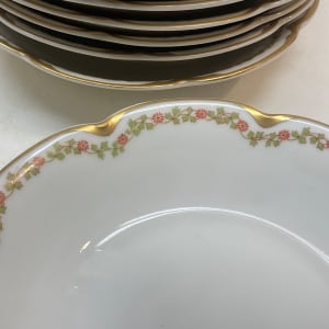 Haviland Limoges French porcelain soup bowls with red flowers and green leaves (12) 