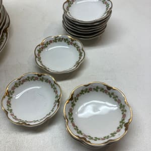 Haviland Limoges French porcelain butter pats with red flowers and green leaves (12) 