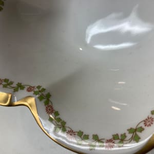 Haviland Limoges French porcelain scalloped serving dish with red flowers and green leaves 