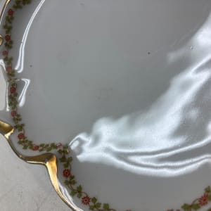 Haviland Limoges French porcelain handled serving dish with red flowers and green leaves 