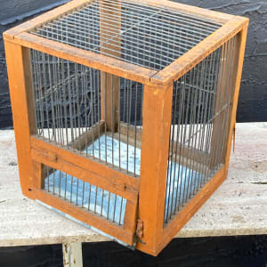 Orange painted bird cage 