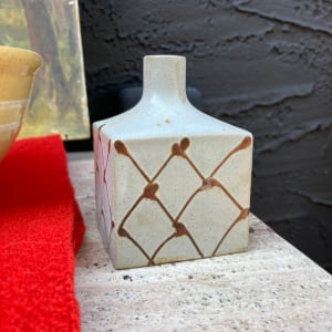 Small square Japanese pottery vase
