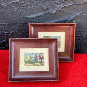 framed petit point embroidered scene 