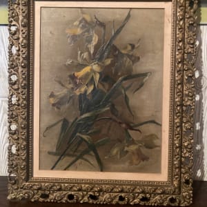 Victorian still life with yellow iris 