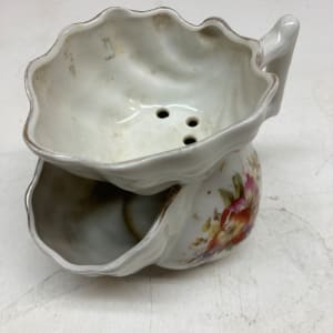 decorated white porcelain shell shaped shaving scuttle 
