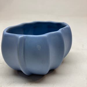 blue pottery vase with ribs, Image 2.