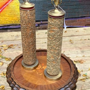 Pair of vintage wallpaper roll lamps 