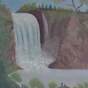 primitive painting with waterfall 