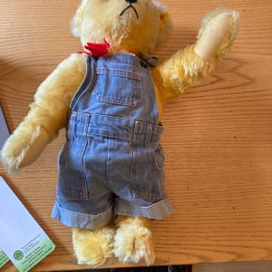 Steiff teddy bear with bib overalls 