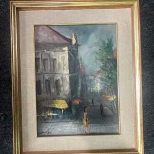 Framed original French street scene painting 
