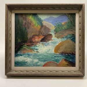 Framed original  Mary Alice Higgy painting on board of a river scape 