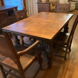 Carved oak dining room table 