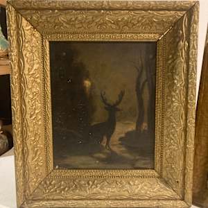 Framed vintage elk in the moonlight painting 134 
