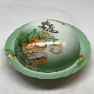 Hand painted covered porcelain serving dish 