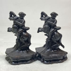 pair of horse rider metal bookends 