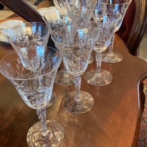 set of 10 etched glass wine goblets 