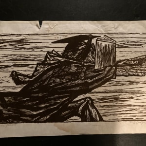 Signed R. O. Hodgell "Academic Pursuit" woodblock 
