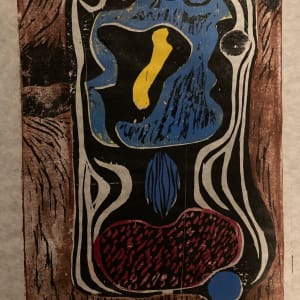 Framed James Quentin Young hand colored woodblock "Hot Potato" 