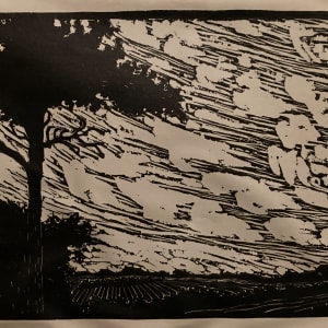 framed original woodblock print "Windy Hilltop" 