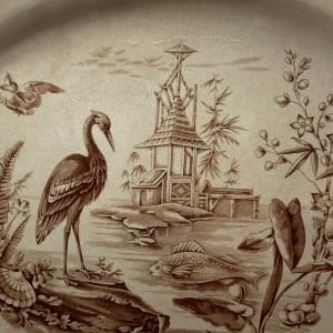 Large Indus serving platter with hummingbirds and herons 