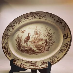 Large Indus serving platter with hummingbirds and herons 